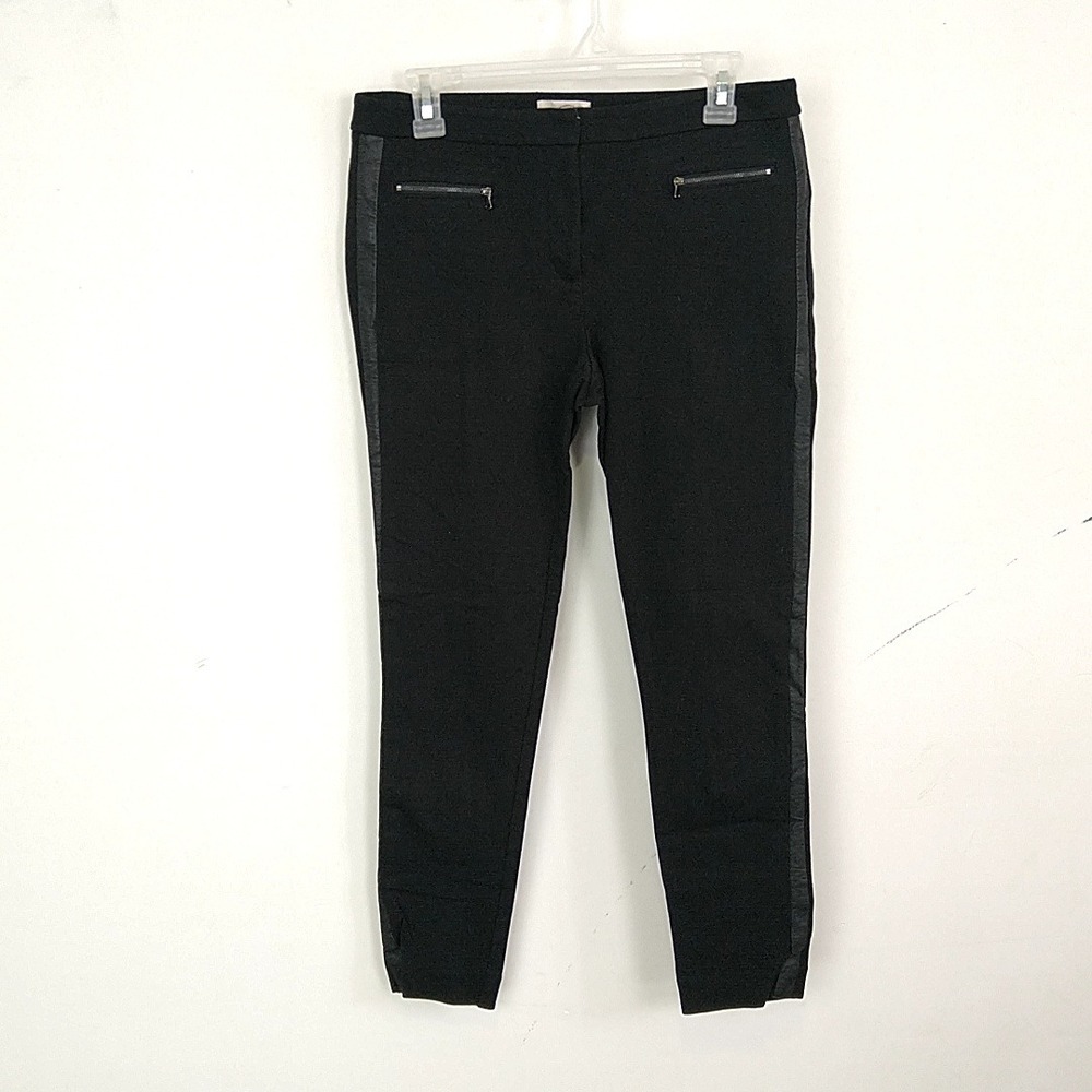 Loft Pants Women 6 Black Skinny Faux Leather Tuxedo Stripe Trousers Career
